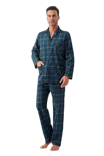 Amaxer 100% Baumwolle Herren Flanell Pyjamas Set Herren Pyjamas Home Fashion Pyjamas Langarm Hosen Set Oberteile mit Taschen Pyjamahosen mit Kordelzug/XXL von Amaxer