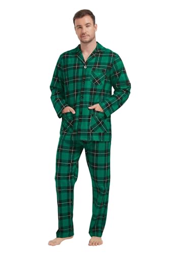 Amaxer 100% Baumwolle Herren Flanell Pyjamas Set Herren Pyjamas Home Fashion Pyjamas Langarm Hosen Set Oberteile mit Taschen Pyjamahosen mit Kordelzug S-3XL von Amaxer