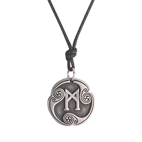 Amaxer 24 Runen Talisman Wikinger Schmuck Asatru Halskette heidnische Wicca Anhänger nordische Runen Vintage nordische Amulett verstellbare Seil Kette Halskette für Männer Frauen, M, Metall von Amaxer