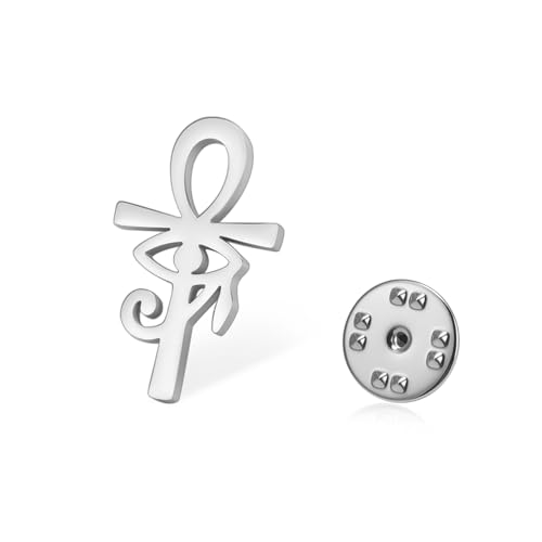Amaxer Ankh Kreuz Auge des Horus Brosche Pin für Damen Herren altes ägyptisches Symbol Ankh Kreuz Brosche Pin Rucksack Abzeichen Hut Tasche Dekoration Zubehör (Silber) von Amaxer