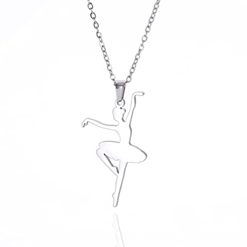 Amaxer Ballerina Halskette für Mädchen Gymnastik Ballett Ballerina Tanz Tänzerin Edelstahl Schmuck Geschenke Anhänger Halskette für Turnerin Frauen, L50, Edelstahl von Amaxer