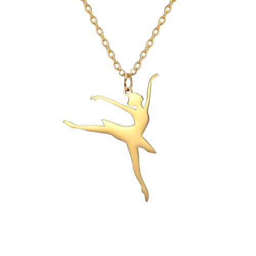 Amaxer Ballerina Halskette für Mädchen Gymnastik Ballett Ballerina Tanztänzerin Edelstahl Schmuck Geschenke Anhänger Halskette für Turnerin Frauen, L50, Edelstahl von Amaxer