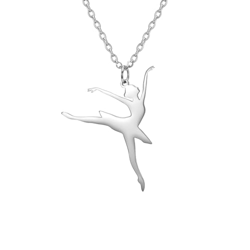 Amaxer Ballerina Halskette für Mädchen Gymnastik Ballett Ballerina Tanztänzerin Edelstahl Schmuck Geschenke Anhänger Halskette für Turnerin Frauen, L50, Edelstahl von Amaxer