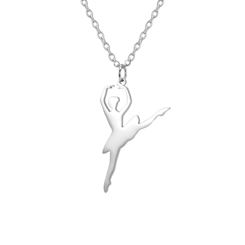 Amaxer Ballerina Halskette für Mädchen Gymnastik Ballett Ballerina Tanztänzerin Edelstahl Schmuck Geschenke Anhänger Halskette für Turnerin Frauen, L50, Edelstahl von Amaxer