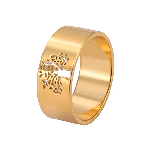 Amaxer Baum des Lebens Hohlring für Damen Herren Wikinger Lebensbaum Edelstahl Statement Band Fingerringe Schmuck Jubiläum Hochzeitspaar Geschenke (Gold, 7) von Amaxer