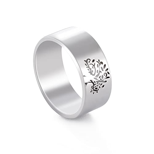 Amaxer Baum des Lebens Hohlring für Damen Herren Wikinger Lebensbaum Edelstahl Statement Band Fingerringe Schmuck Jubiläum Hochzeitspaar Geschenke (Silber, 9) von Amaxer