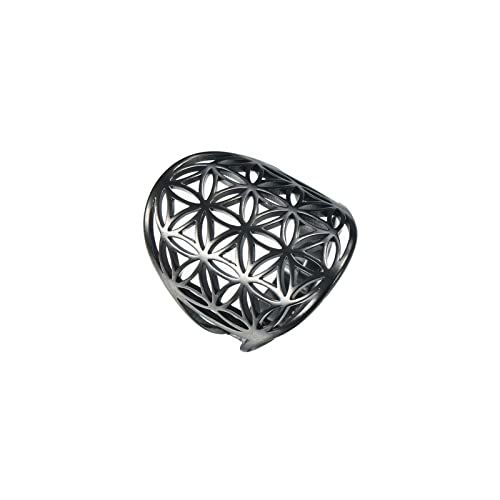 Amaxer Blume des Lebens Samen des Lebens Mandala Heilige Geometrie Schwarz Ton Ring für Frauen Statement ausgehöhlt Verstellbarer Band Ring Schmuck für Frauen, Edelstahl von Amaxer