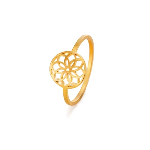 Amaxer Chic Blume des Lebens Samen des Lebens Mandala Heilige Geometrie Ring für Frauen Statement Ausgehöhlt Schmuck Fingerring für Mädchen, Edelstahl von Amaxer