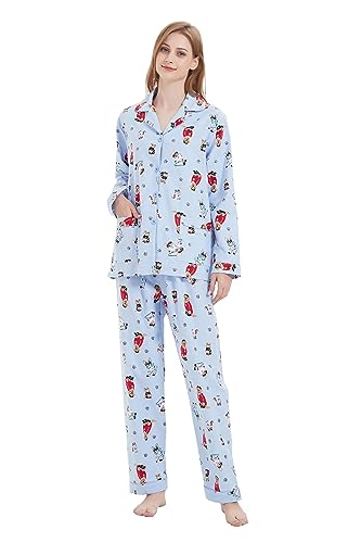 Amaxer Damen Flanell Thermal Pyjama Set 100% Baumwolle Herbst/Winter Pyjama Set，Ski-Welpe，L von Amaxer