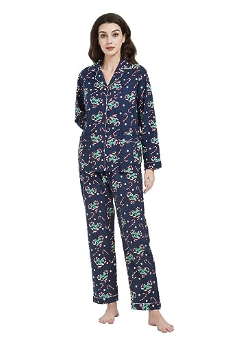 Amaxer Damen Flanell Thermal Pyjama Set 100% Baumwolle Herbst/Winter Pyjama Set，Weihnachtssüßigkeiten，L von Amaxer