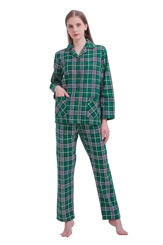 Amaxer Damen Flanell Thermal Pyjama Set mit Knopfleiste 100% Baumwolle Herbst/Winter Pyjamas Lang Zweiteiler Hausanzug mit Taschen für Damen von Amaxer