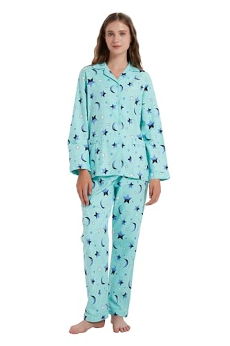 Amaxer Damen Flanell Thermal Pyjama Set mit Knopfleiste 100% Baumwolle Herbst/Winter Pyjamas Lang Zweiteiler Hausanzug mit Taschen für Damen von Amaxer