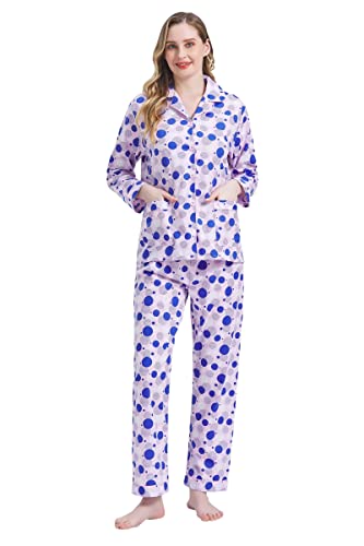 Amaxer Damen Zweiteiliger Schlafanzug Baumwolle Pyjama Set Langarm Nachtwäsche Hausanzug Sleepwear und Pyjamahose Lounge Sets,Blauer Kreis,L von Amaxer