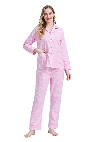 Amaxer Damen Zweiteiliger Schlafanzug Baumwolle Pyjama Set Langarm Nachtwäsche Hausanzug Sleepwear und Pyjamahose Lounge Sets,Die Rosa Linien,L von Amaxer