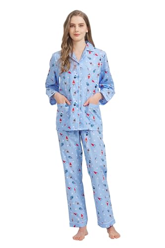 Amaxer Damen Zweiteiliger Schlafanzug Baumwolle Pyjama Set Langarm Nachtwäsche Hausanzug Sleepwear und Pyjamahose Lounge Sets,Erfrischendes EIS,S von Amaxer