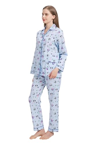 Amaxer Damen Zweiteiliger Schlafanzug Baumwolle Pyjama Set Langarm Nachtwäsche Hausanzug Sleepwear und Pyjamahose Lounge Sets,Eule auf blauem Hintergrund,M von Amaxer