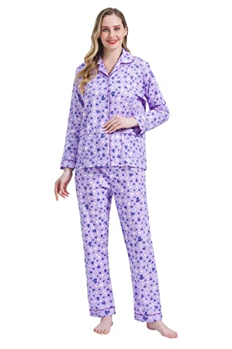 Amaxer Damen Zweiteiliger Schlafanzug Baumwolle Pyjama Set Langarm Nachtwäsche Hausanzug Sleepwear und Pyjamahose Lounge Sets,Lila Liebe,S von Amaxer