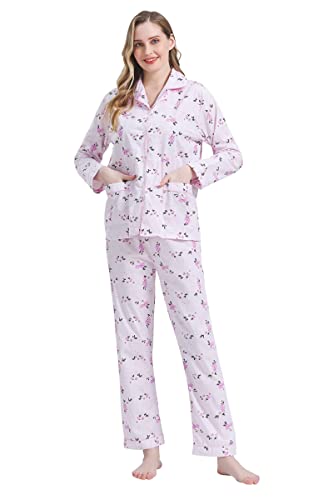 Amaxer Damen Zweiteiliger Schlafanzug Baumwolle Pyjama Set Langarm Nachtwäsche Hausanzug Sleepwear und Pyjamahose Lounge Sets,Rosa blümchen,M von Amaxer