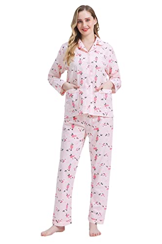 Amaxer Damen Zweiteiliger Schlafanzug Baumwolle Pyjama Set Langarm Nachtwäsche Hausanzug Sleepwear und Pyjamahose Lounge Sets,Rotblümchen,S von Amaxer