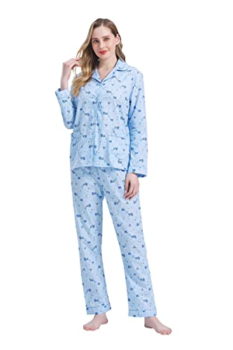 Amaxer Damen Zweiteiliger Schlafanzug Baumwolle Pyjama Set Langarm Nachtwäsche Hausanzug Sleepwear und Pyjamahose Lounge Sets,Rotblümchen1,L von Amaxer
