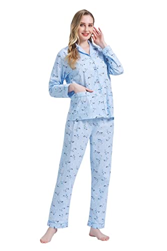 Amaxer Damen Zweiteiliger Schlafanzug Baumwolle Pyjama Set Langarm Nachtwäsche Hausanzug Sleepwear und Pyjamahose Lounge Sets,Rotblümchen2,XXL von Amaxer