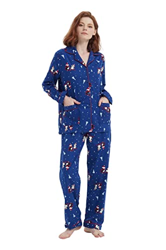 Amaxer Thermo Flanell Schlafanzug Damen 100% Baumwolle Pyjama Set Lang Winter Warmer Sleepwear von Amaxer