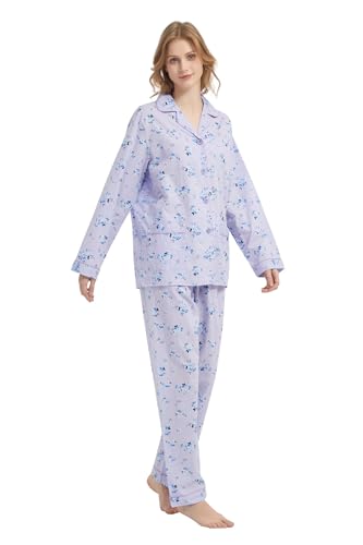 Amaxer Damen Zweiteiliger Schlafanzug Baumwolle Pyjama Set Langarm Nachtwäsche Hausanzug Sleepwear und Pyjamahose Lounge Sets von Amaxer