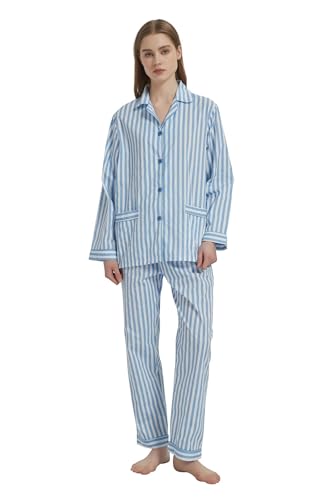 Amaxer Damen Zweiteiliger Schlafanzug Baumwolle Pyjama Set Langarm Nachtwäsche Hausanzug Sleepwear und Pyjamahose Lounge Sets von Amaxer