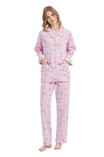 Amaxer Damen Zweiteiliger Schlafanzug Baumwolle Pyjama Set Langarm Nachtwäsche Hausanzug Sleepwear und Pyjamahose Lounge Sets von Amaxer
