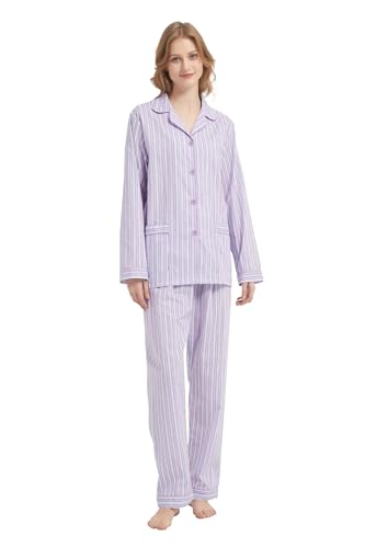 Amaxer Damen Zweiteiliger Schlafanzug Baumwolle Pyjama Set Langarm Nachtwäsche Hausanzug Sleepwear und Pyjamahose Lounge Sets von Amaxer