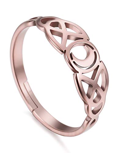 Amaxer Damenring Silber Edelstahl Irish Celtic Moon Ring Verstellbar (Roségold) von Amaxer