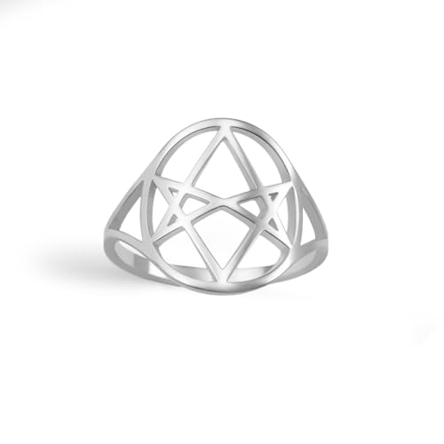 Amaxer Damenring Symbol Hexagramm Unicursale Edelstahl Sechs Spitzen Magisches Symbol Schmuck Zarte, Edelstahl, Kein Edelstein von Amaxer