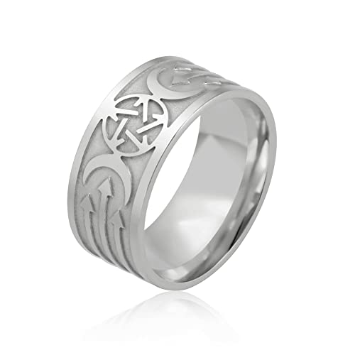 Amaxer Dreifacher Mond Ring für Männer Wicca Pentagramm Edelstahl Keltisches Amulett Statement Band Ringe Schmuck Geschenke für Männer (Silber, 10) von Amaxer