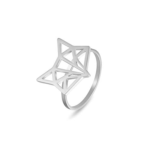 Amaxer Edelstahl Ausschnitt Tier Ring Origami Tiger fuchs Ring für Frauen Mädchen (Fuchs Silber, 7) von Amaxer