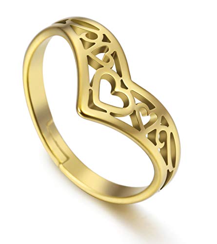 Amaxer Edelstahl Chevron Ring Verstellbarer Celtic Heart Wishbone Ring für Frauen von Amaxer