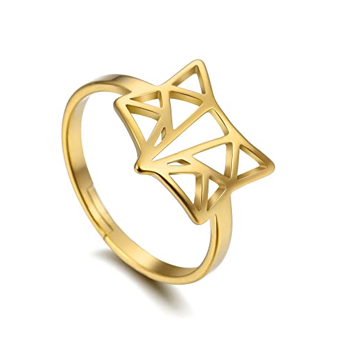 Amaxer Gold Hohl Origami Fox Damenring Edelstahl Verstellbarer Tierring von Amaxer