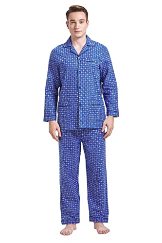 Amaxer Flanell Schlafanzug Herren 100% Baumwolle Pyjama mit Knopfleiste Set Lang Warmer Winter Schlafanzug, XL Multi-Muster auf Blau02 von Amaxer
