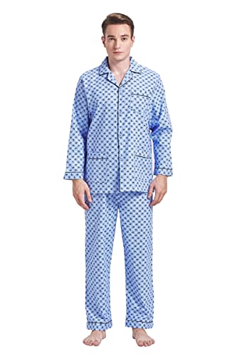 Amaxer Flanell Schlafanzug Herren 100% Baumwolle Pyjama mit Knopfleiste Set Lang Warmer Winter Schlafanzug,Blauer Wassertropfen L von Amaxer