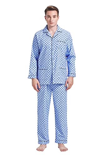 Amaxer Flanell Schlafanzug Herren 100% Baumwolle Pyjama mit Knopfleiste Set Lang Warmer Winter Schlafanzug,Blauer Wassertropfen XL von Amaxer