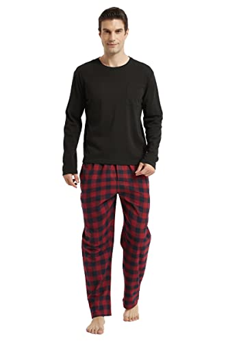 Amaxer Flanell Schlafanzug Herren Pyjama Set lang Schlafanzug mit Knopfleiste Strickerei von Amaxer