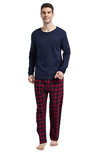Amaxer Flanell Schlafanzug Herren Pyjama Set lang Schlafanzug mit Knopfleiste Strickerei von Amaxer