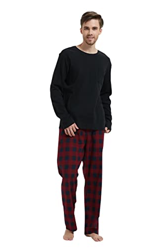 Amaxer Flanell Schlafanzug Herren Pyjama Set lang Schlafanzug mit Knopfleiste Strickerei von Amaxer
