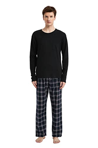 Amaxer Flanell Schlafanzug Herren Pyjama Set lang Schlafanzug mit Knopfleiste Strickerei von Amaxer