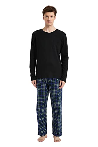 Amaxer Flanell Schlafanzug Herren Pyjama Set lang Schlafanzug mit Knopfleiste Strickerei von Amaxer