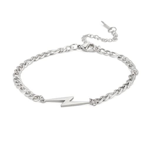 Amaxer Flash-Armband, minimalistische geometrische Anhänger-Halskette, Zick-Zack-Blitz-Anhänger, Charm-Armband für Unisex-flache kubanische Kette (Silber) von Amaxer