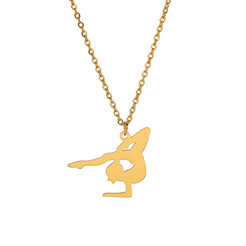 Amaxer Gymnastik-Halskette für Mädchen Cheerleader Cheerleading Eiskunstlauf Edelstahl Gymnastikschmuck Geschenke Anhänger Halskette für Turnerin Frauen Mädchen, L50, Edelstahl von Amaxer