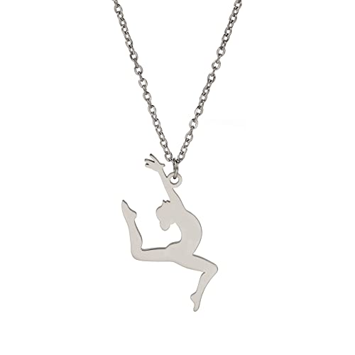 Amaxer Gymnastik Halskette für Mädchen Edelstahl Gymnastik Schmuck Geschenke Anhänger Halskette für Turner Frauen Mädchen, L50, Edelstahl von Amaxer