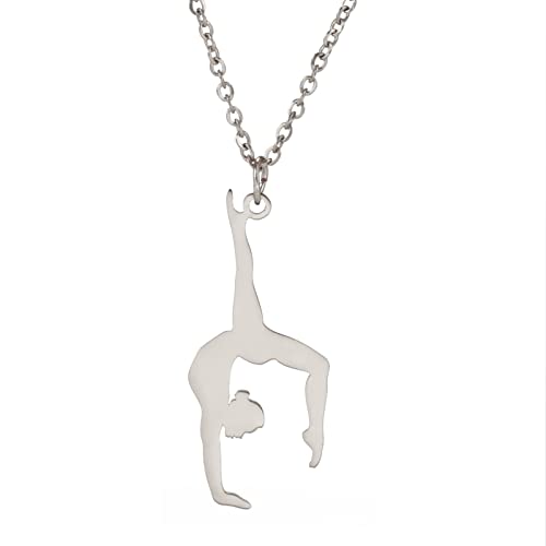 Amaxer Gymnastik-Halskette für Mädchen Cheerleader Cheerleading Eiskunstlauf Edelstahl Gymnastikschmuck Geschenke Anhänger Halskette für Turnerin Frauen Mädchen (Gymnastik-Styling 7) von Amaxer