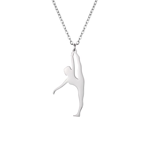 Amaxer Gymnastik Halskette für Mädchen Edelstahl Gymnastik Schmuck Geschenke Anhänger Halskette für Turner Frauen Mädchen, L50, Edelstahl von Amaxer