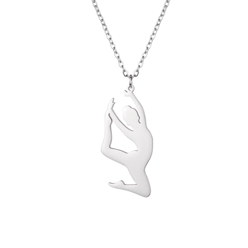 Amaxer Gymnastik Halskette für Mädchen Edelstahl Gymnastik Schmuck Geschenke Anhänger Halskette für Turnerin Frauen Mädchen, L50, Edelstahl von Amaxer